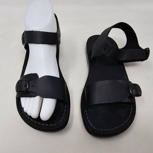 JERUSALEM SANDALS THE ORIGINAL JESUS BLACK LEATHER STRAPPY BUCKLE WOMENS US 6 - Picture 1 of 6